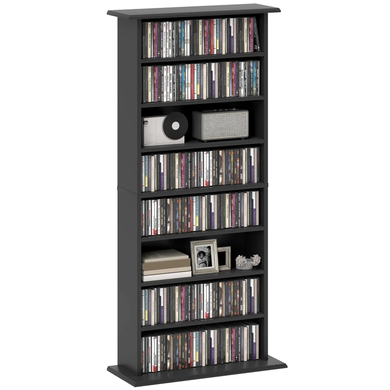 HOMCOM 360 CD/185 DVD Storage Unit 6 Adjustable Shelves Black