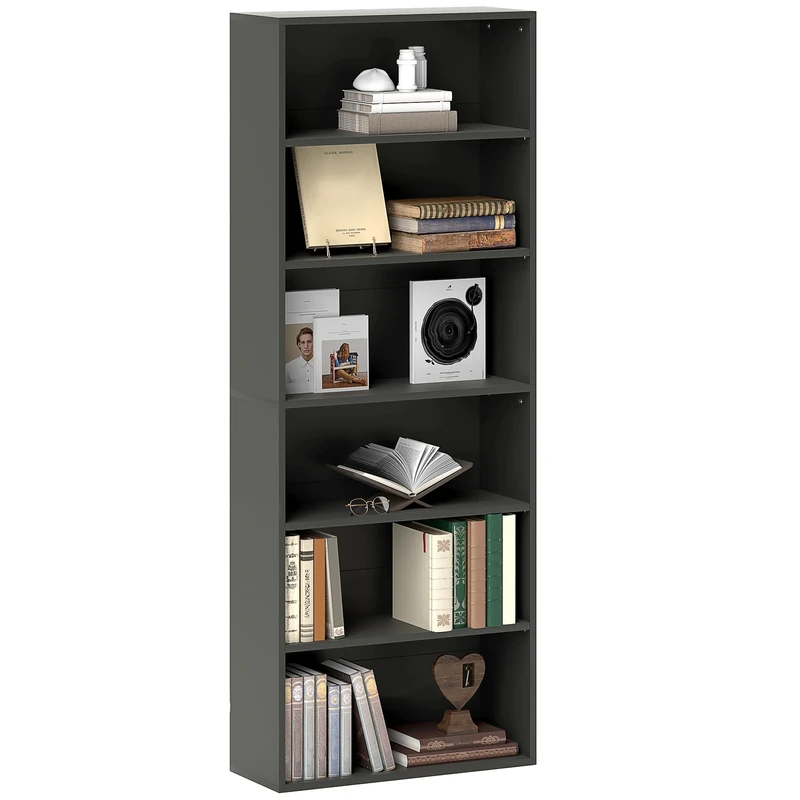 HOMCOM 6 Tier Bookshelf, Freestanding Bookcase with Adjustable Shelves, Display Storage Unit for Living Room, Bedroom, Study, 60 x 24 x 158.5 cm, Black