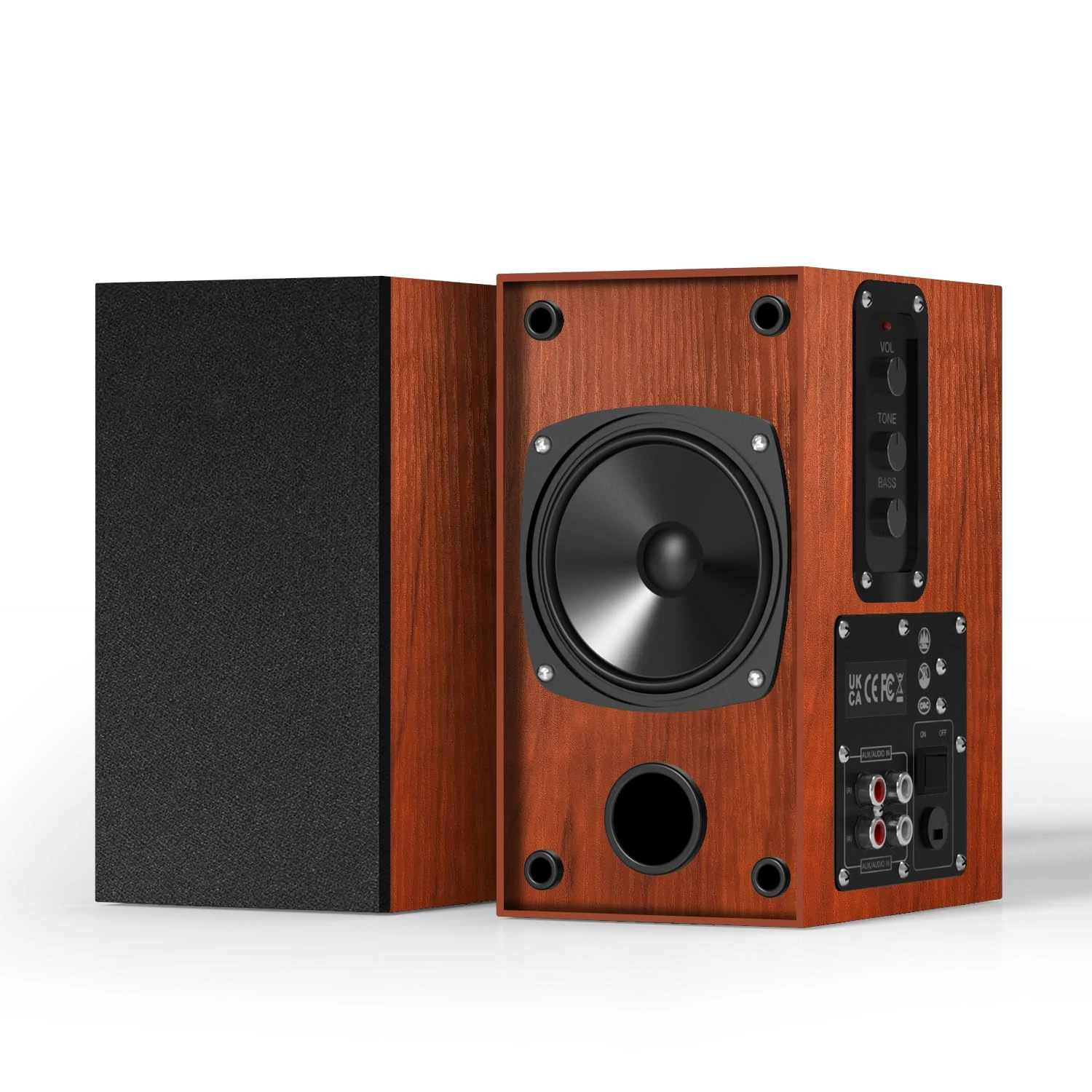 Elimavi Active Bookshelf Speakers, 30W X 2 Computer Speaker With 4 Inch Woofer, External TV Speakers With 3.5-RCA Input For PC and Home Surround Sound - Brown