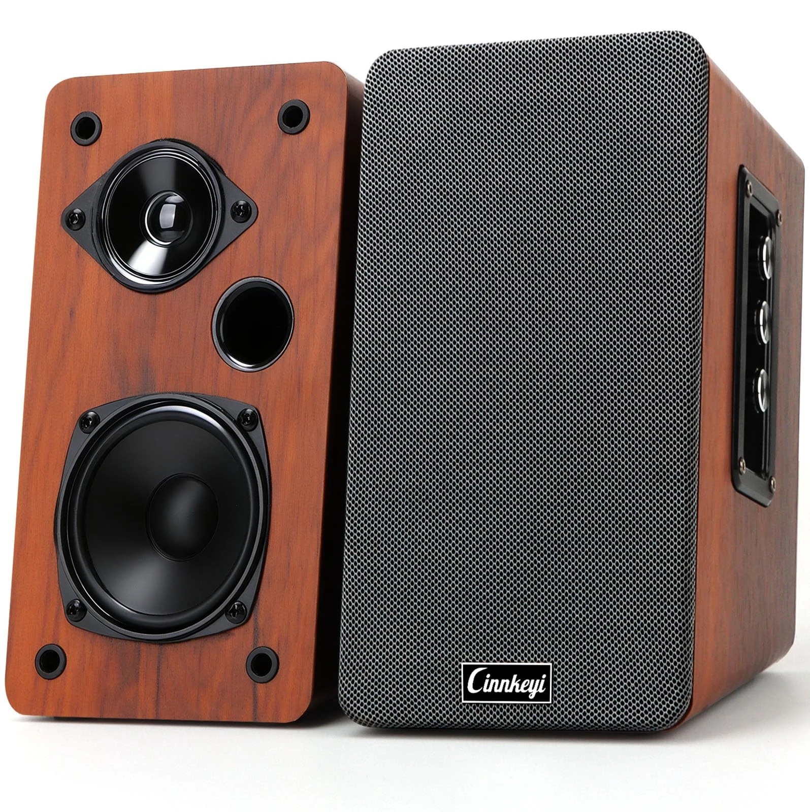 cinnkeyi 50W AC Powered Bookshelf Speakers,Passive 2.0 Computer Speaker with Bluetooth/RCA/AUX/USB Connections, TV/PC/Laptop/Turntable Speaker with Strong Bass