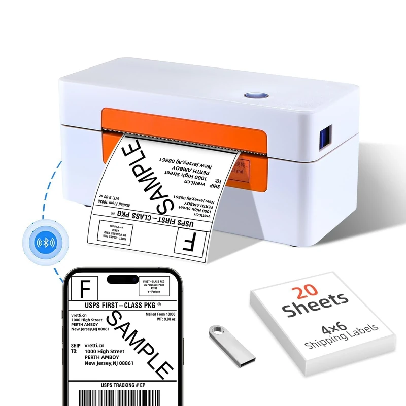 vretti Bluetooth Thermal Label Printer,4x6 Shipping Label Printer Postage for Shipping Packages Small Business,Widely Used for Amazon,Ebay,Etsy,Shopify,USPS