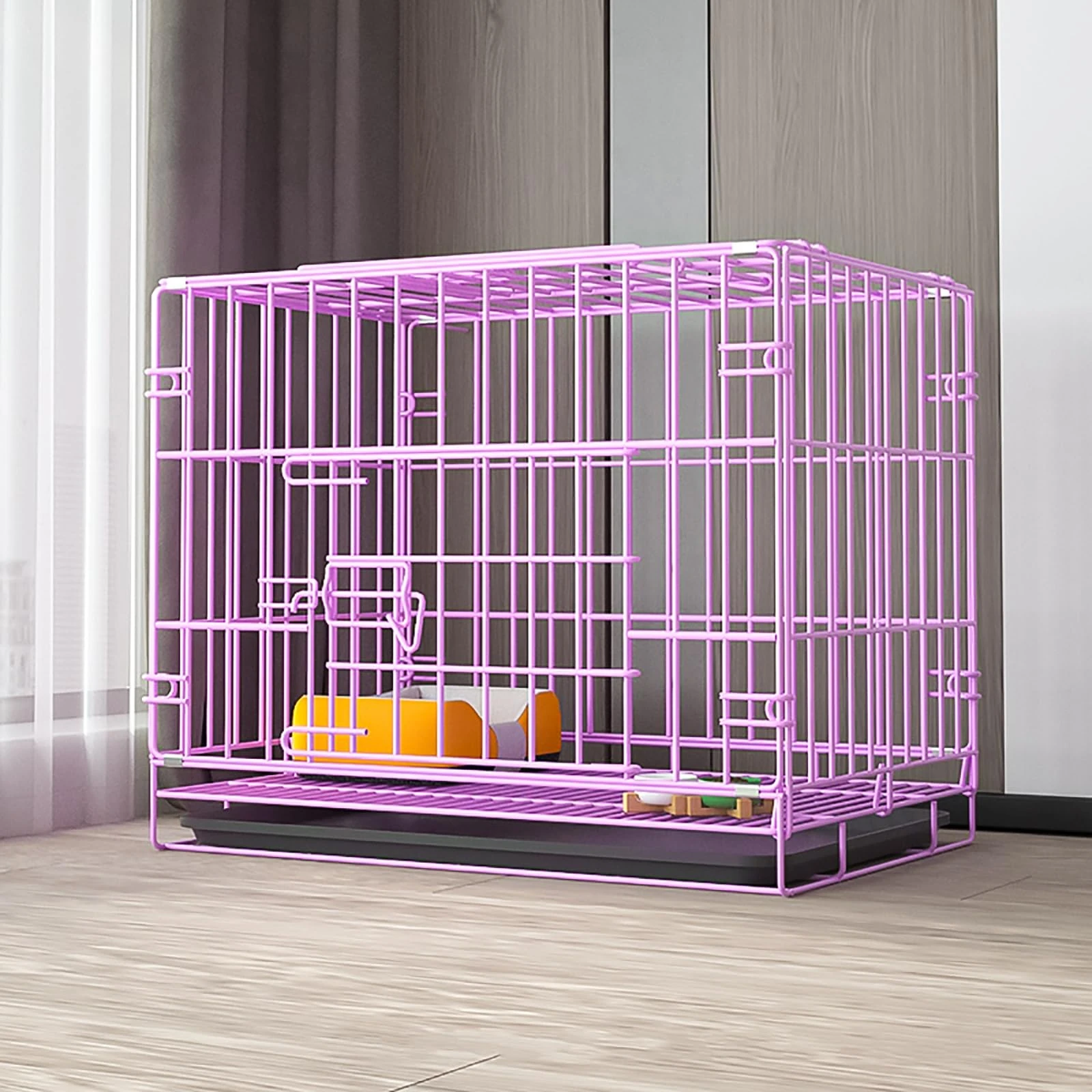 Puppy Crate, Animal cage, pet Playpen, Metal Wire Folding Dog Cage with Removable Tray(Purple)