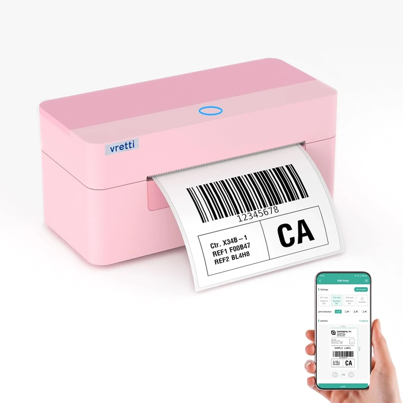 vretti Thermal Label Printer 4x6 for Shipping & Postage | Royal Mail, Vinted, Amazon, eBay | USB & Bluetooth Label Machine (40-110mm) | No Ink & Ultra-Durable Print Head