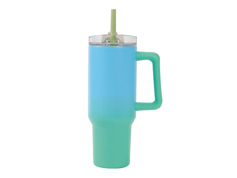 IDRINK - Travel Tumbler Insulated Water Bottle, 1.2 Litre with Handle and Straw (Green/Blue)
