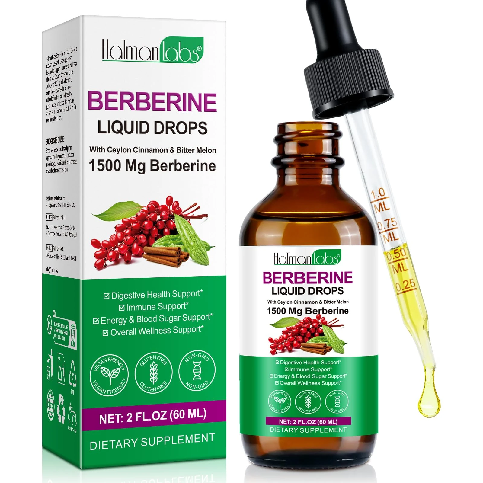 Berberine Liquid Drops, Berberine Supplement High Strength, 100% Absorption, Aids Blood Sugar Balance, Natural Ingredients, Pineapple Flavour, 60ml