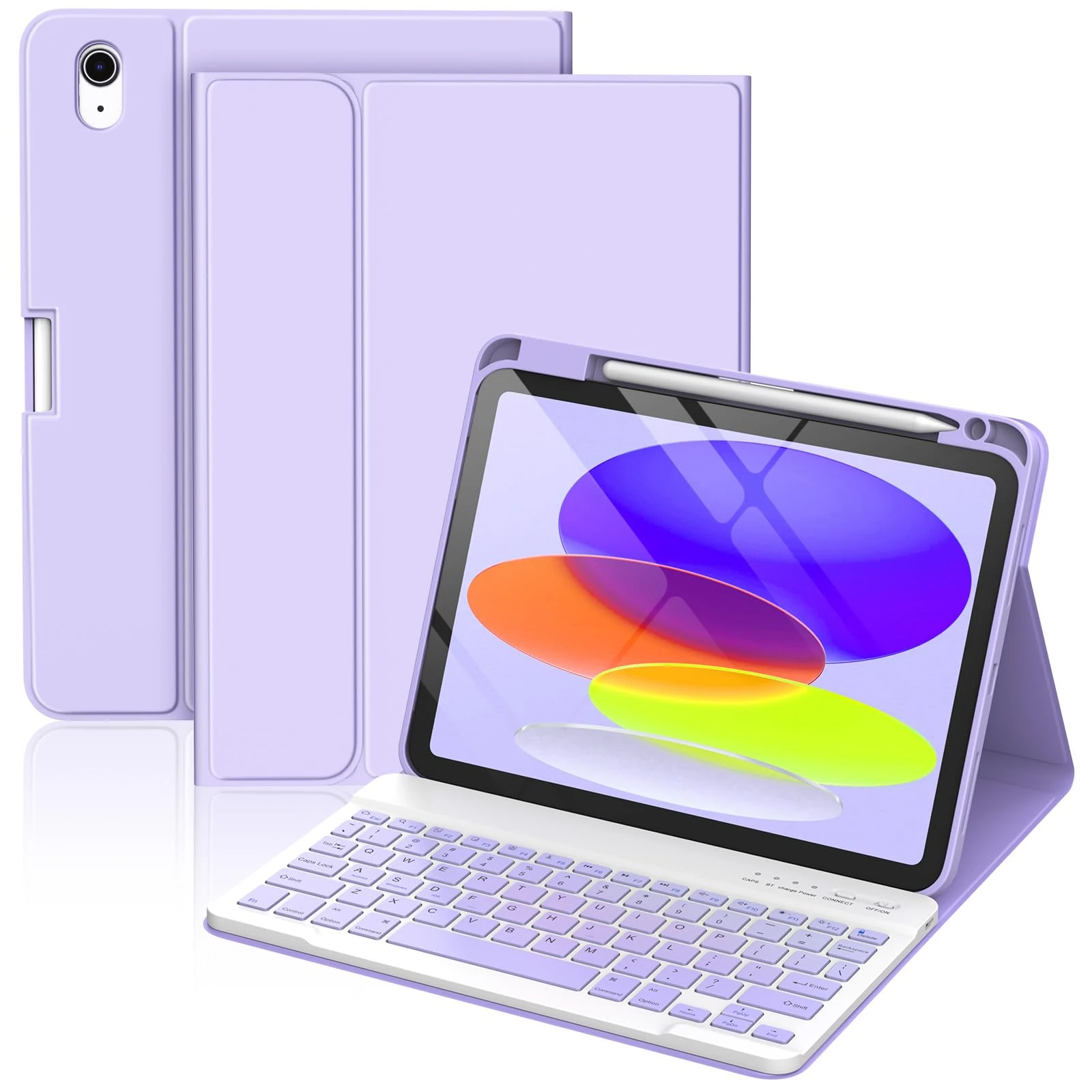 CC Store Keyboard Case for iPad A16 11th Generation 2025/10th 2022 (11/10.9 inch), for iPad 11/10 Gen Keyboard Case with Wireless Detachable Rechargeable Bluetooth Keyboard & Pencil Holder, Purple