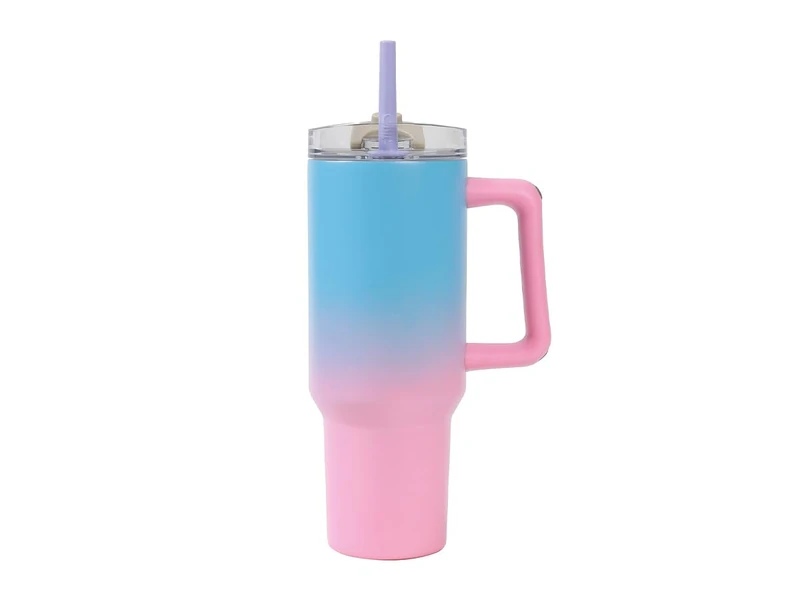 IDRINK - Travel Tumbler Insulated Water Bottle 1.2 Litre with Handle and Straw (Pink/Blue)