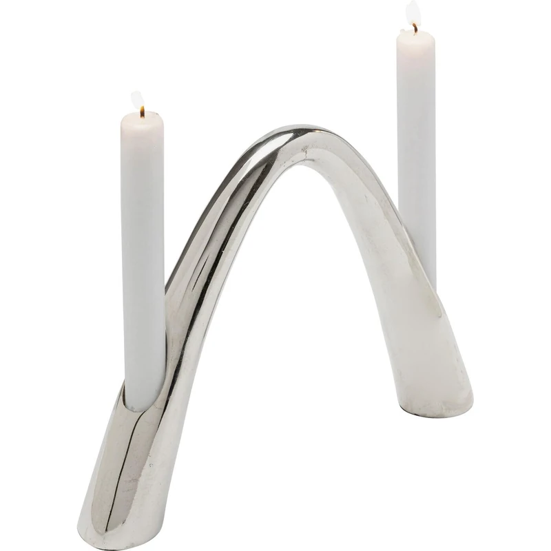 Kare Design Candle Holder Bow Duo, Chrom, Height 21 cm, Aluminium, Hand-Painted, Gift Idea, for Candles, Romantic Stand, Centerpiece, Modern, Living Room, Bedroom