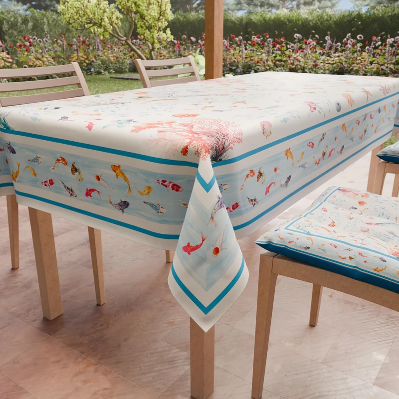 PETTI Artigiani Italiani - Stain Resistant Rectangular Tablecloth Kitchen Table Cover Sea Life Design (140 x 300 cm) 100% Made in Italy