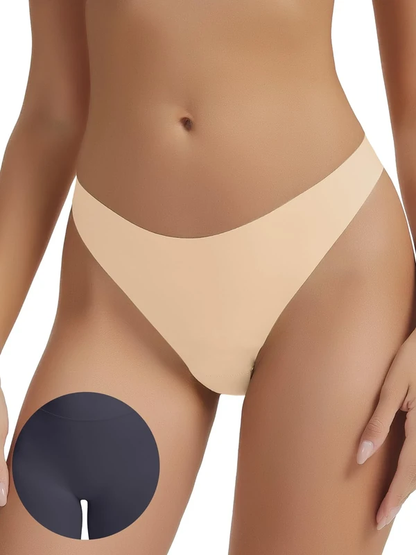 Leovqn Seamless Thongs for Women No Show Thong Panty Liners Invisible Panties Cotton Breathable G-Strings Underwear Skin