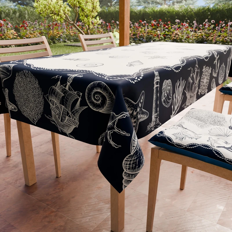 PETTI Artigiani Italiani - Rectangular Anti-Stain Tablecloth Kitchen Table Cover Marine Design 02 (140 x 300 cm) 100% Made in Italy
