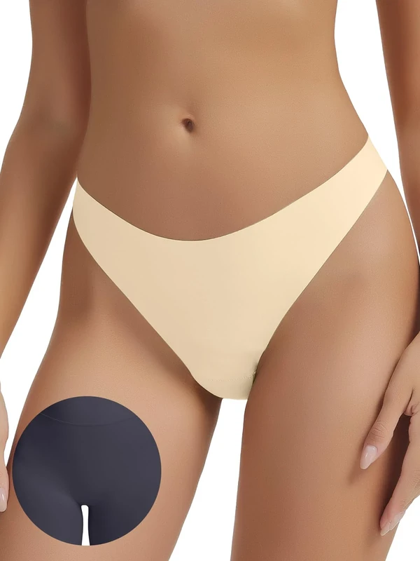 Leovqn Seamless Thongs for Women No Show Thong Panty Liners Invisible Panties Cotton Breathable G-Strings Underwear