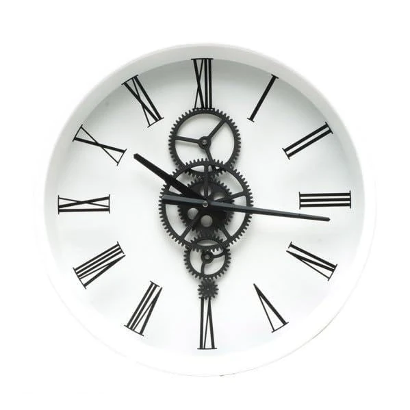 VoltShine Black and White Wall Clock 46x46x7cm with Gears in Motion Ideal for Decorating and Giving Style to Any Room, Estandar