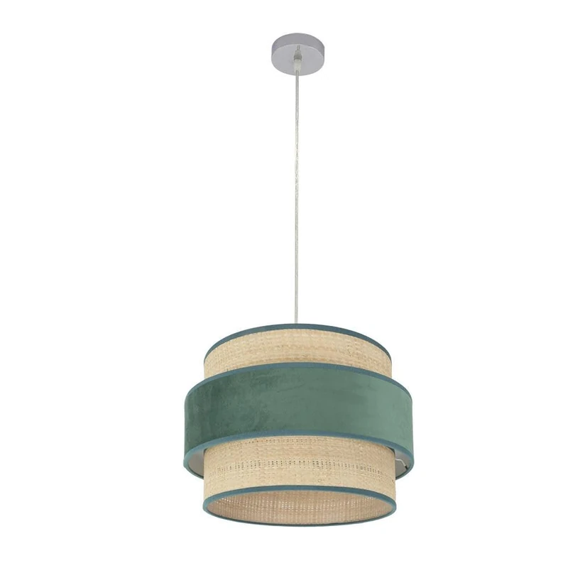 PRENDELUZ Pendant 1xE27 Chrome/Natural-Green, 40x40 cm - Ideal for Interior Decoration and Atmosphere of Spaces. - Image 1
