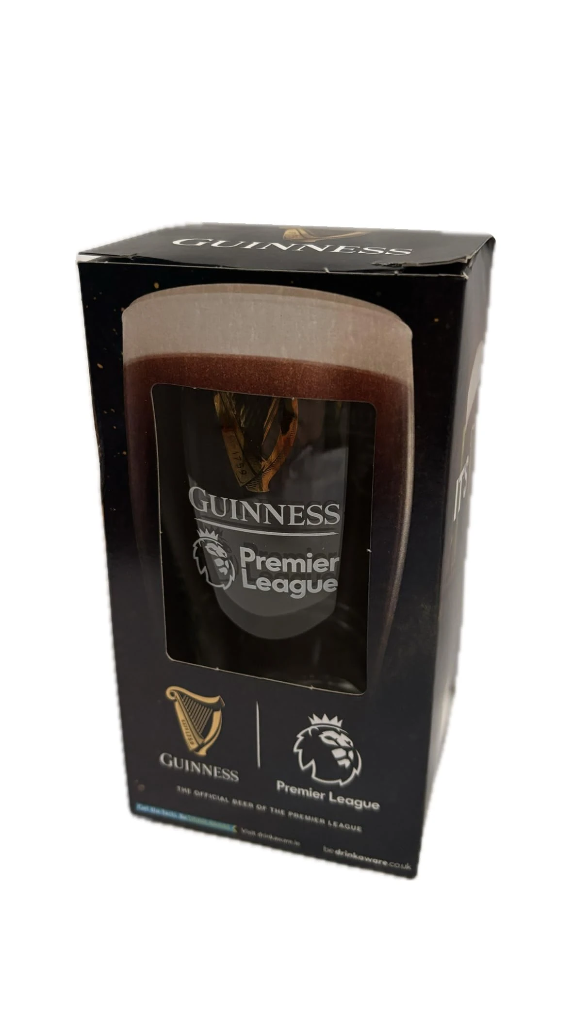 Celebration Spirits Guinness Premier-League Official Beer Glass, Collectible Branded Pint Glass