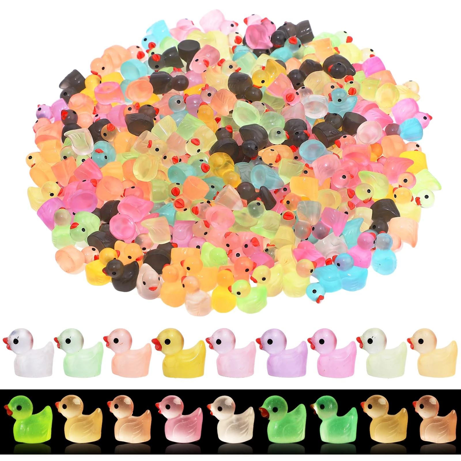 240PCS Mini Ducks Little Resin Duck Tiny Ducks Glow in The Dark Plastic Duck Luminous Small Ducks for DIY Tiny Homes Mini Garden Landscape