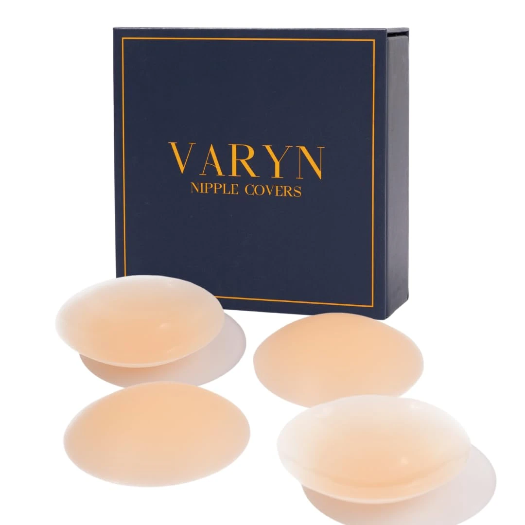 VARYN Nipple Covers, 2 Pairs Of 8cm Seamless Hypoallergenic Silicone Nipple Covers. Ultra-Thin, Premium Reusable Nipple Covers With Travel Case (8cm, 4, 2 Pairs)