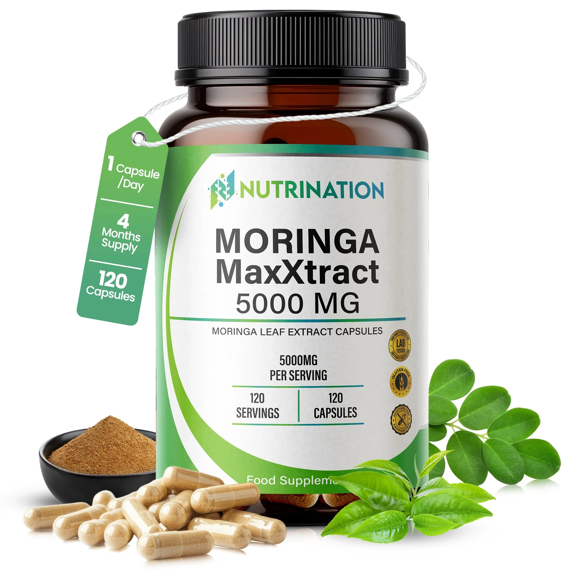 Moringa Capsules 5000mg - 4-Month Supply | 120 High-Strength Rosabella Moringa Capsules | Pure Potent Leaf Extract - No Additives | Vegan, Non-GMO & Lab-Tested