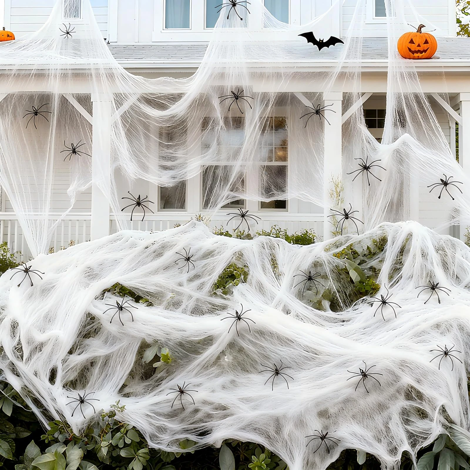 AeLion 60g Halloween Decorations Outdoor Spider Web Cobweb 40 pcs Fake Spiders, Stretchable Halloween Party Orament for Indoor Haunted House Decor Trick-or-treat Supplies