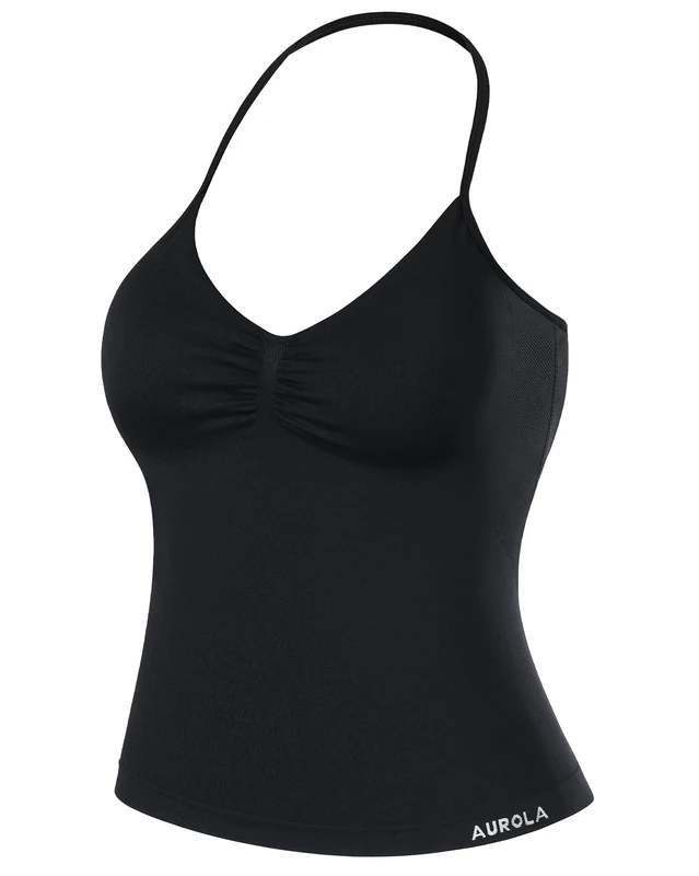 AUROLA Influence Longline Strappy Workout Halter Tops for Women,Removable Cups Padded Bras Impact Gym Yoga Sleeveless Top, Black, S - Image 1