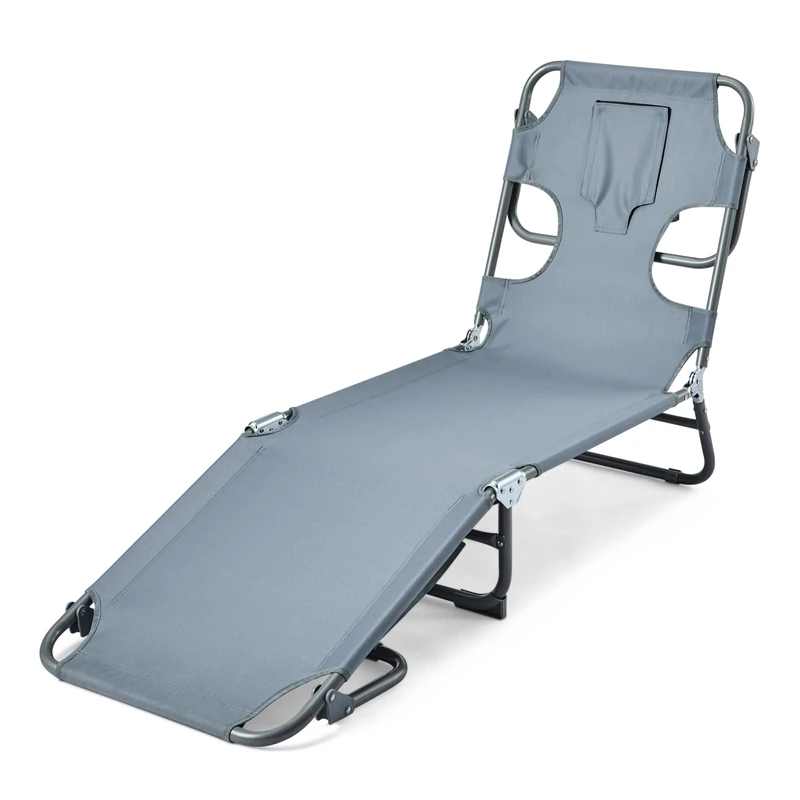 Amazon Basics Outdoor Lounge Chair, Foldable design with Multi-angle Backrest, Grey, 1-Pack - Image 1