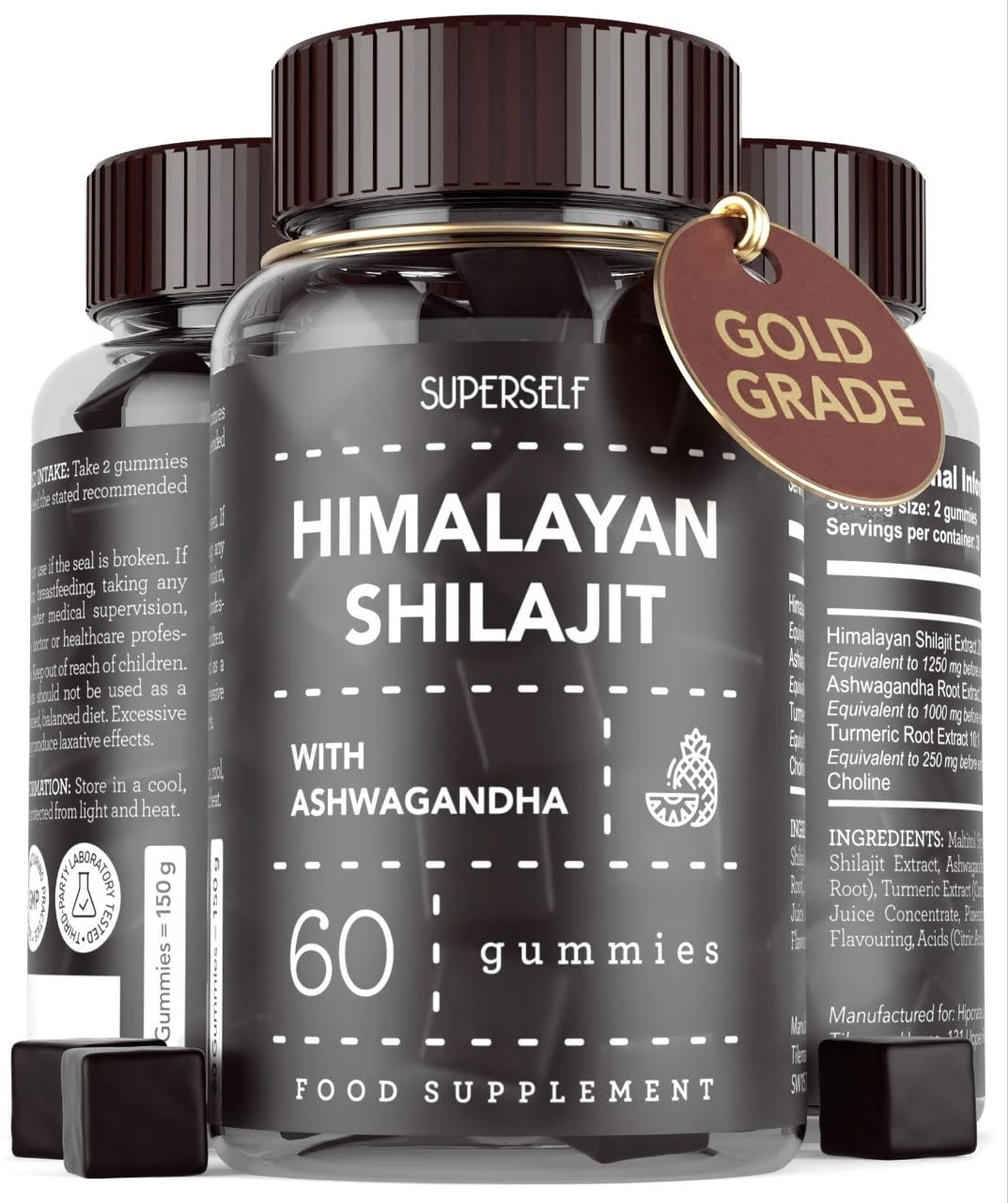 Himalayan Shilajit Gummies with Ashwagandha - High Potency Shilajit with Turmeric & Ashwagandha 2500mg- Natural Energy Boost for Men & Women - Rich in Fulvic Acid - 60 Gummies x 3 Bottles