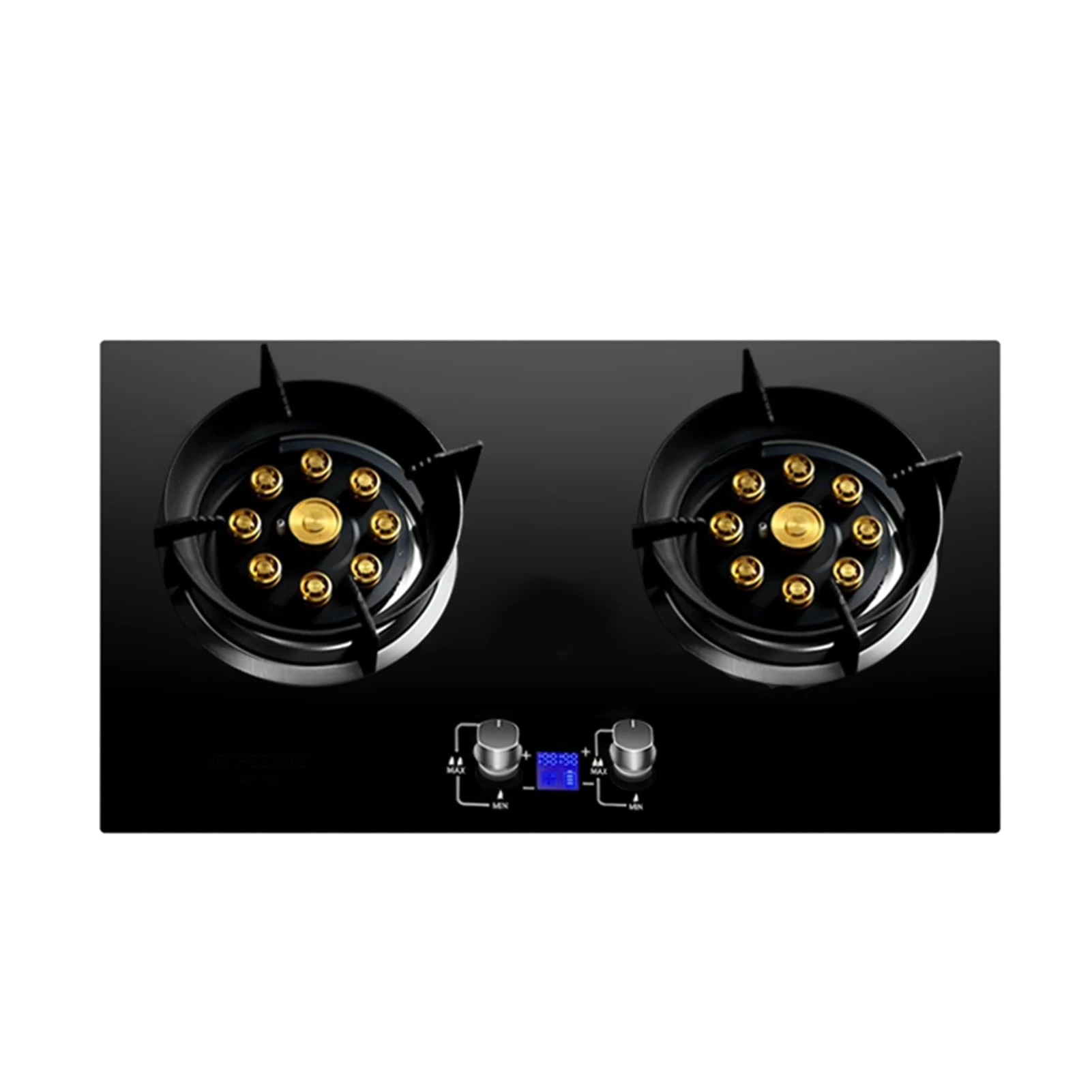 2 Burners Natural Gas,Double Nine-chamber Tempered Glass Stove With Energy-gathering Ring and Extinguishing Protection,with Thermocouple Protection(NG)