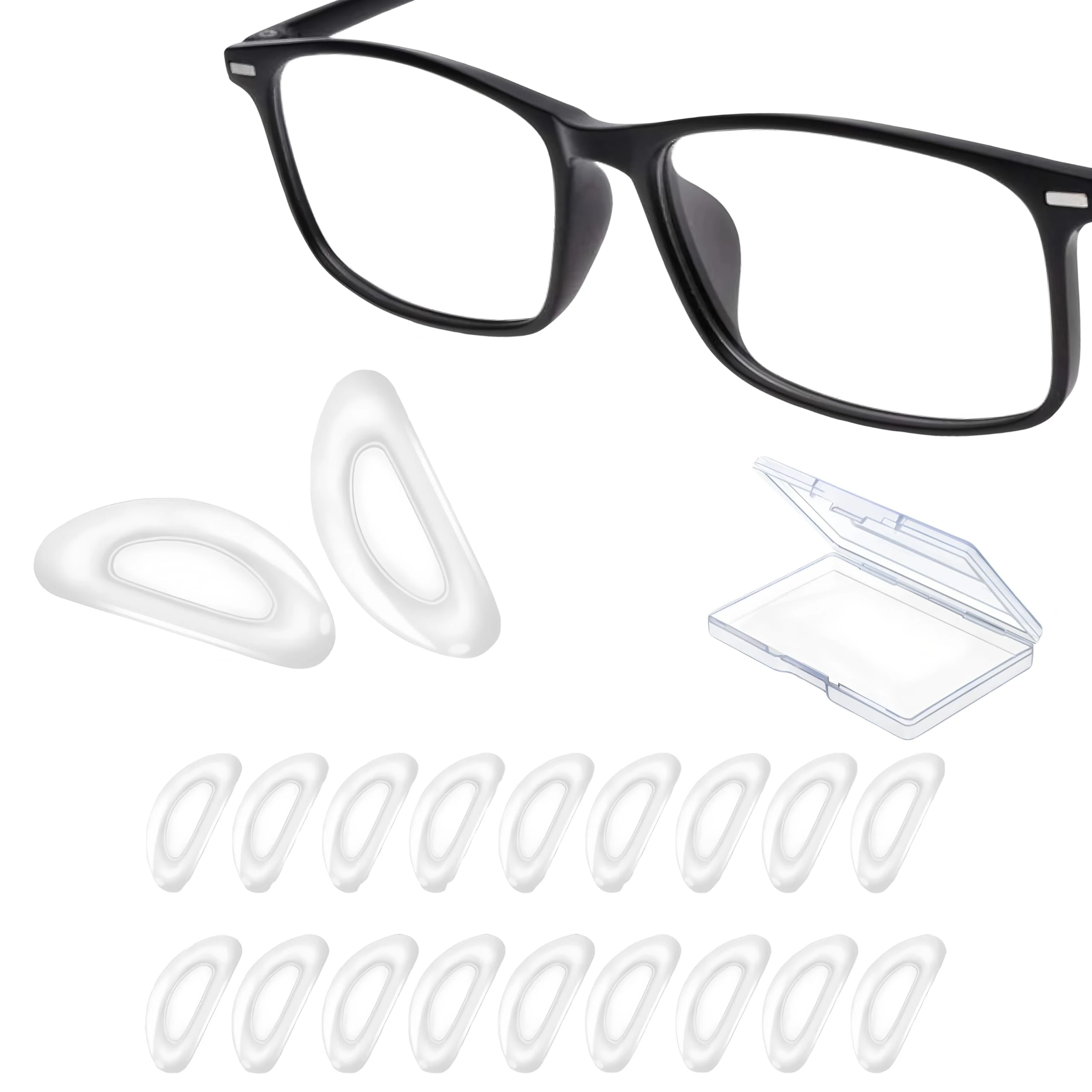 24 Pairs Silicone Nose Pads for Glasses Stick on,Anti-Slip Pads to Stop Glasses Slipping Down Nose,Durable & Comfortable Glasses Nose Pads,15 x 6 x 1.5 mm (Transparent) with Storage Plastic Box