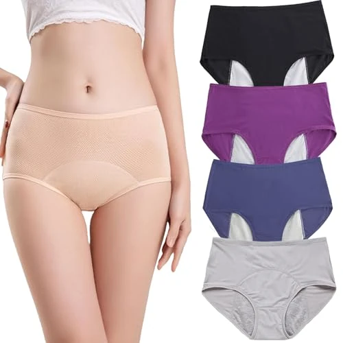 HDSDVNON Women's Leak-Resistant Briefs - Moisture-Wicking Bladder Support Underwear With Odor Control, High-Waist Comfort Fit(4 Pcs C,XL)
