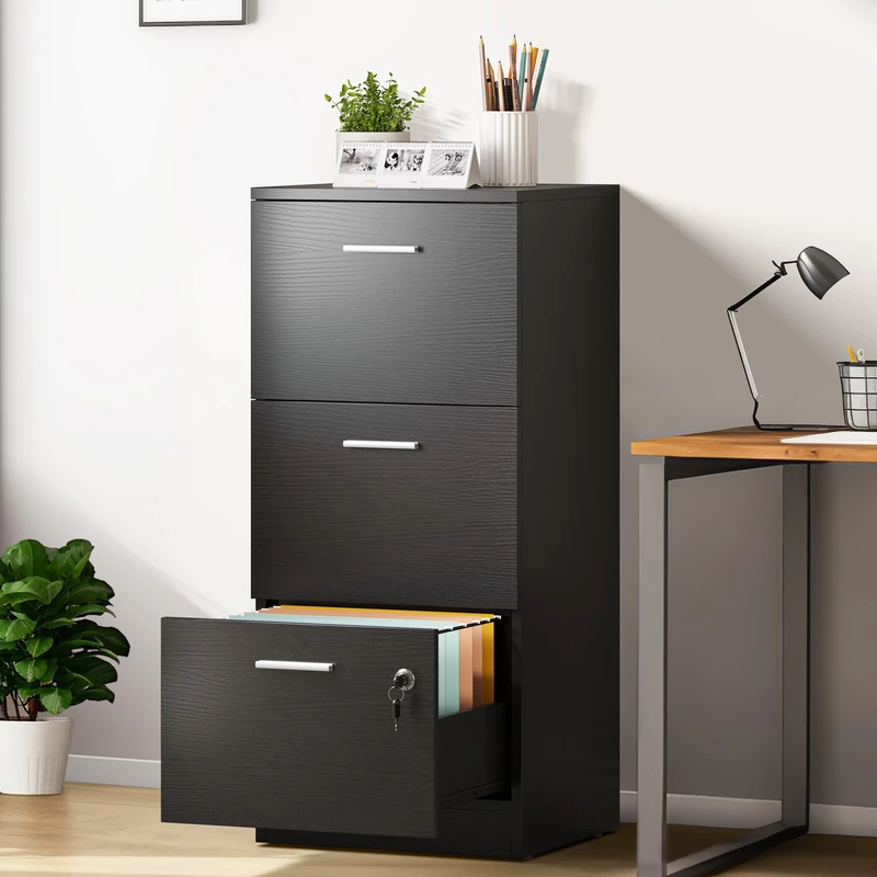 YITAHOME 3-Drawer Lockable Filing Cabinet for Home Office – Vertical A4 Letter File Storage Cabinet with Key, Black - Image 1