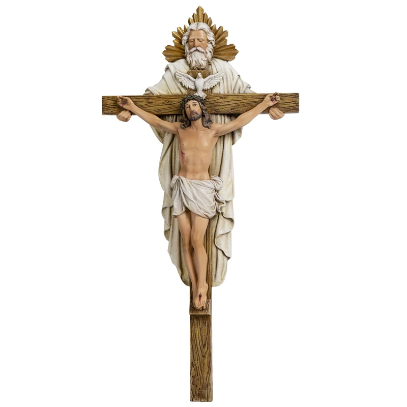 Grace4Joy Holy Trinity Wall Cross, 12.5 Inches Holy Trinity Crucifix Catholic Home Decor, Hand Painted Holy Spirit Jesus Cross for Wall Religious Housewarming Gifts
