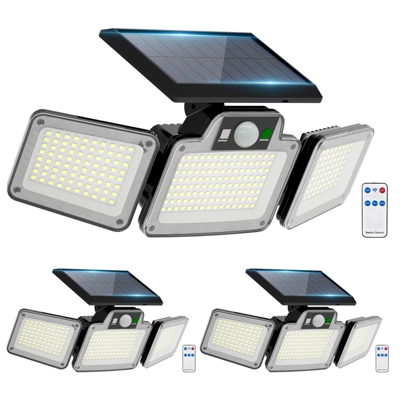 280 LED Solar Flood Lights Outdoor, 3 Adjustable Heads Solar Lights Outdoor Garden Motion Sensor, Waterproof Wireless Solar Security Lights Outside for Yard Garage Driveway Patio Garden, 3 Pack