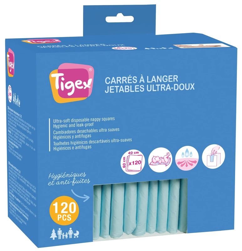 Tigex Disposable Changing Pad Protectors White/Blue, Pack of 120