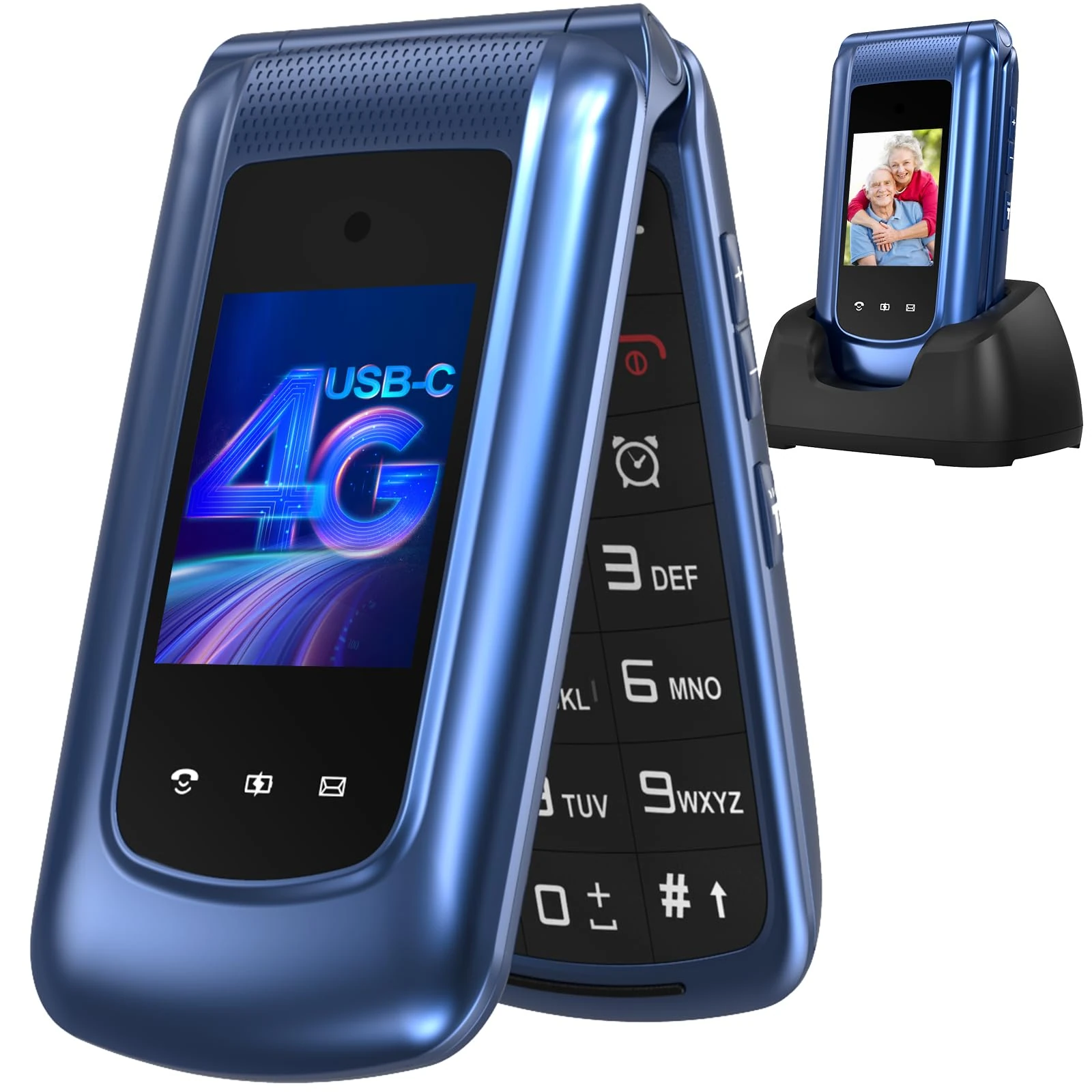 4G Senior Mobile Phone Simple for Elderly, Basic Cell Phone with Large Buttons, Flip Phone, Unlocked Senior Mobile Phone with 2.4" Color Display | SOS Button | FM Radio | Torch |1000mAh Battery (Blue)