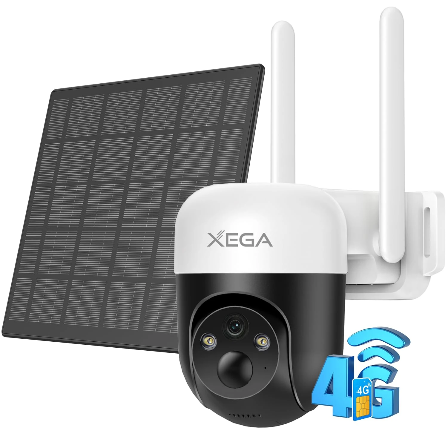 Xega 4G LTE Security Camera Solar Outdoor, No WiFi Needed With SIM Card, Wireless Battery CCTV With PTZ Motion Detection Custom Detection Area, Spotlight Siren Instant APP Alert (Not Support WiFi)
