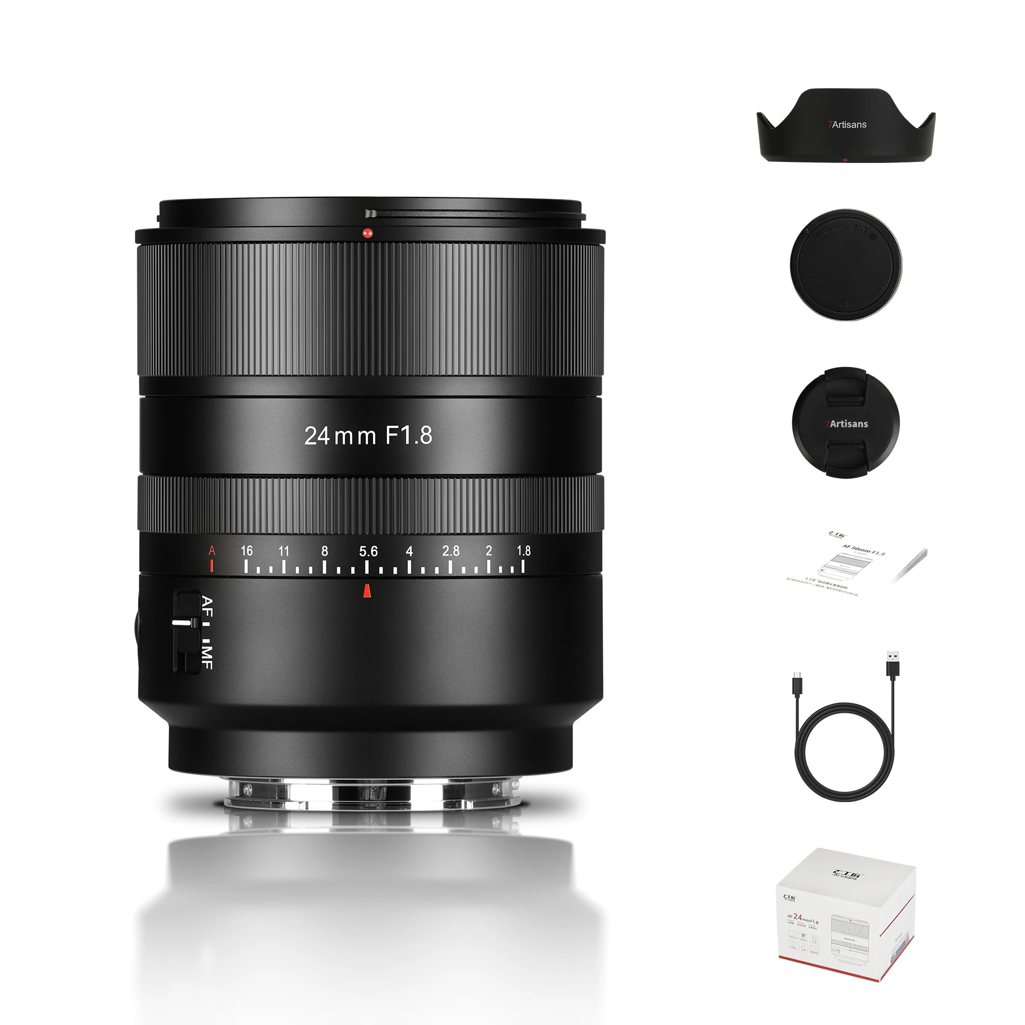 7artisans AutoFocus 24mm F1.8 Full Frame Lens,F1.8 Large Aperture,Support Automatic/Manual Compatible for Sony FX A1 A9 A7M A7R A7S A7C ZVE Series FX3,A9II,A7M2,A7S2