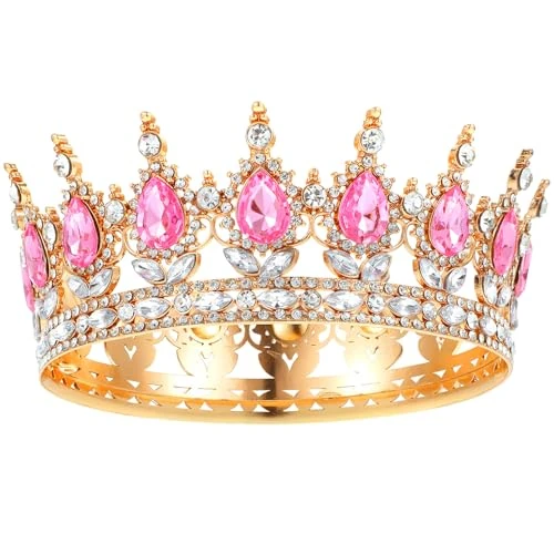 Grevosea Gold Crown for Women, Queen Crown Rhinestone Wedding Crowns and Tiaras Crystal Bridal Hair Accessories for Princess Party Birthday Costume Photo Props
