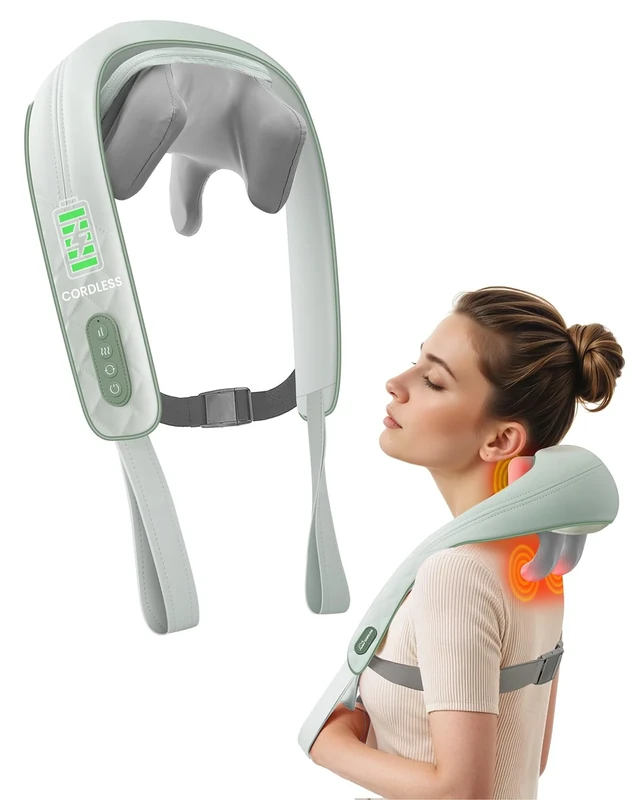 Snailax Cordless Neck Massager with Heat, 3D Shiatsu Shoulder Massager for Pain Relief, Gifts for Mom Dad,Lightweight Portable Pillow Massagers for Neck,Back,Leg (Green)