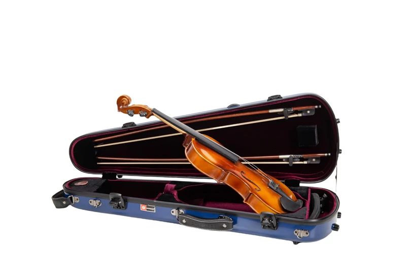 Crossrock Shaped Fiberglass Violin Case for 4/4 Size | Gloss Navy Blue Finish | TSA Lock, Lightweight, Rugged Protection, Plush Velvet Interior