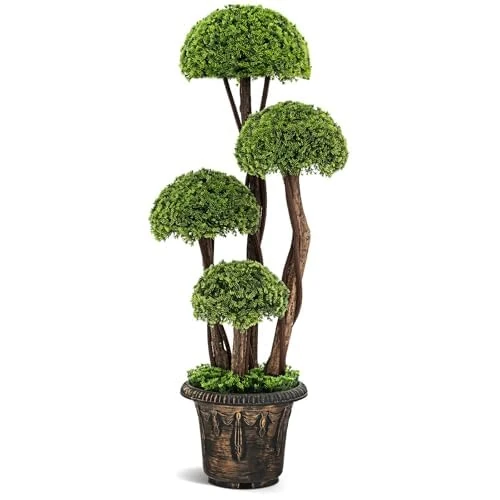 FANTASK Artificial Plant 90cm Artificial Green Plants with 4 Balls & Realistic Stem Decorative Artificial Tree with Pot Cypress Plant Green