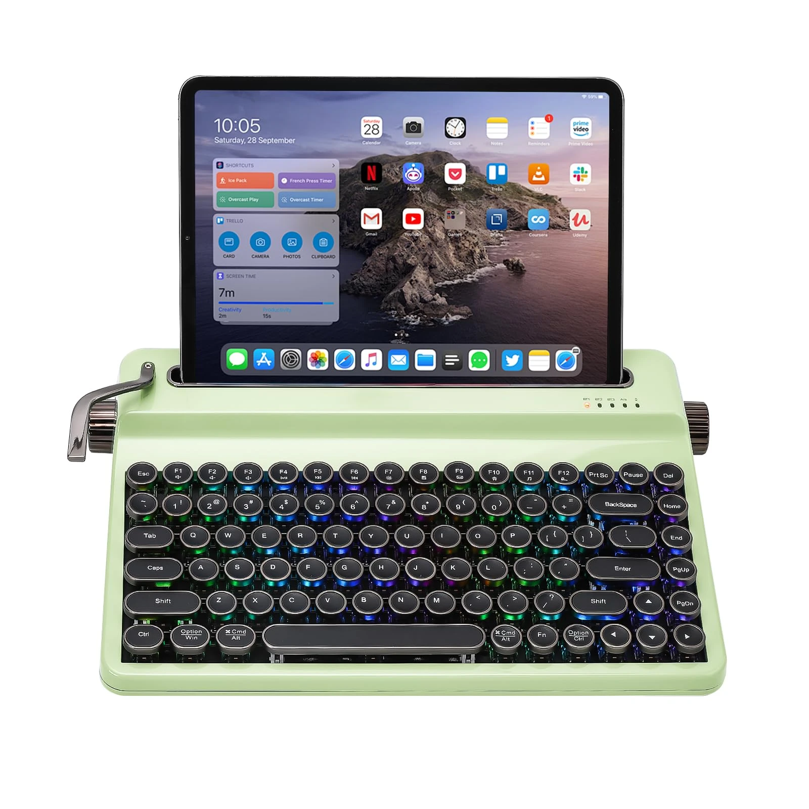 YUNZII QL75 Wireless Typewriter Keyboard Hot Swappable Retro Mechanical Keyboard, Punk Round Keycaps, RGB Backlit QMK/VIA Programmable, Multi-Device with 2.4GHz/Type-C/BT5.0 (Green, Onyx Tactile)