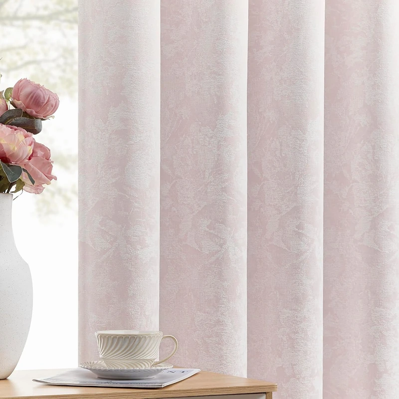 Beauoop Pink Floral Jacquard Blackout Curtains for Bedroom 52x72 2 Panels