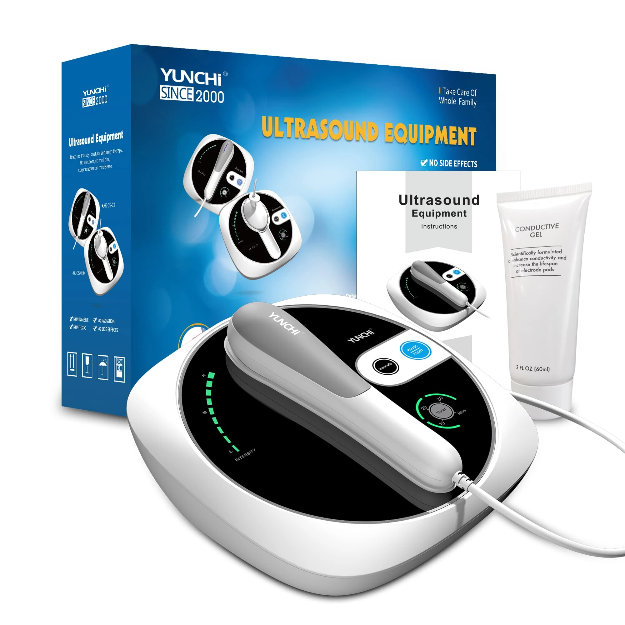 Ultrasound Therapy Machine Portable Massage Device for Muscle and Joint Relief, 3-Level Adjustment Gears, Ultrasonic Physiotherapy Massager Device (White 2)