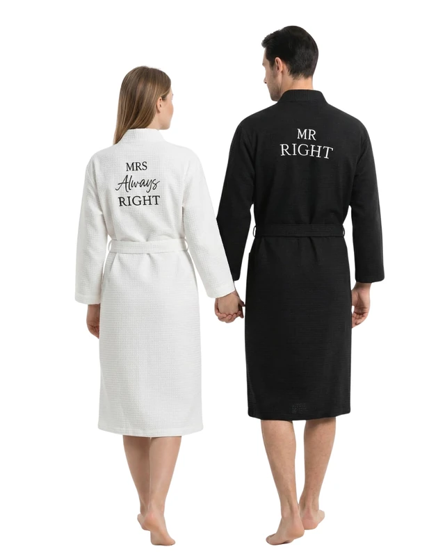 Jecery 2 Pack His and Hers Robes Gifts Cotton Waffle Kimono Embroidered Matching Robes Party Anniversary Wedding, Black, One size - Image 1