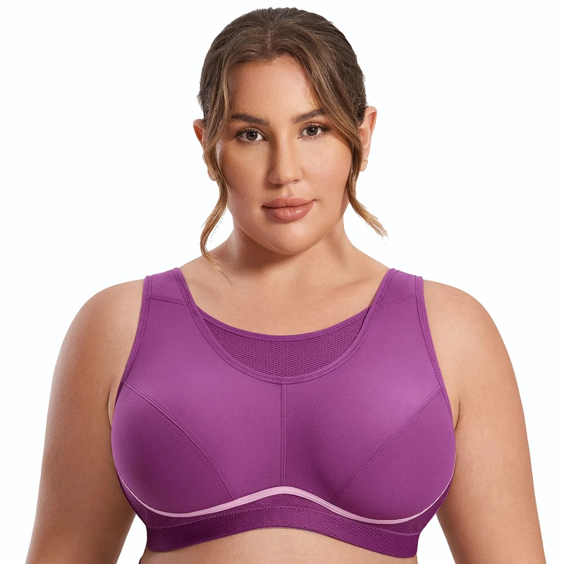 Generic Women's High Impact Sports Bra Size Wirefree - Purple 38DD