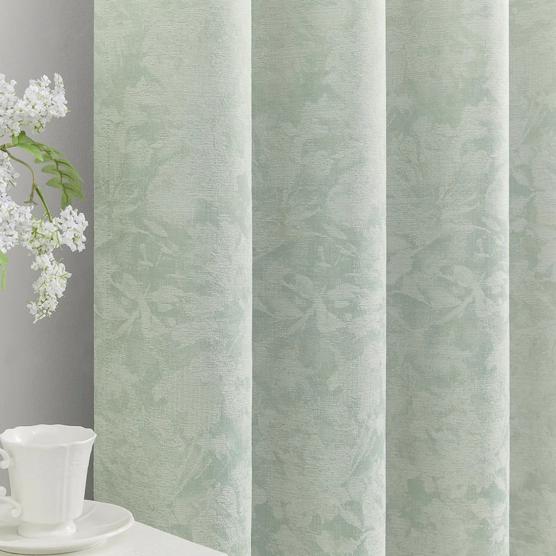Beauoop Green Floral Jacquard Blackout Curtains 108 Inches Long 2 Panels for Bedroom Living Room Sage Flower Chenille Room Darkening Thermal Soundproof Grommet Window Treatments Drapes, 52x108