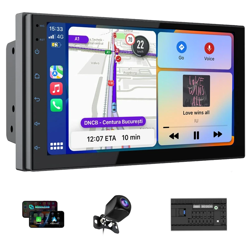 Haudio 2 Din Car Radio with Wireless CarPlay & Android Auto, 7 Inch Touchscreen Car Stereo with Mirror Link, GPS, Voice Control, SWC/FM/RDS/AM, 25 Sets UI Fit All Cars, With Rear View Camera 2+64G