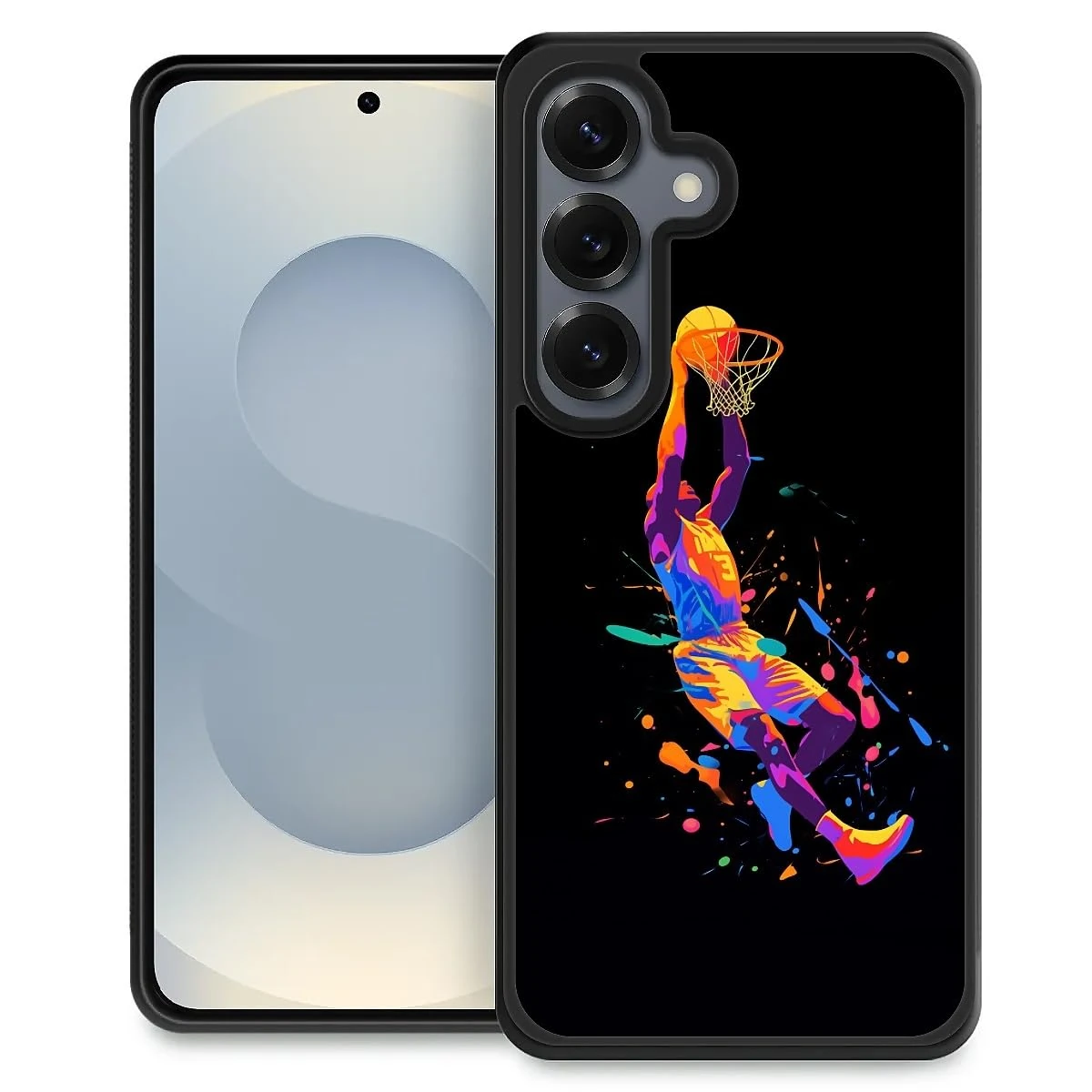 artslion Compatible with Samsung Galaxy S24 Case Black Round Anti-Slip Shockproof Cell Phone Case -Basketball motifs