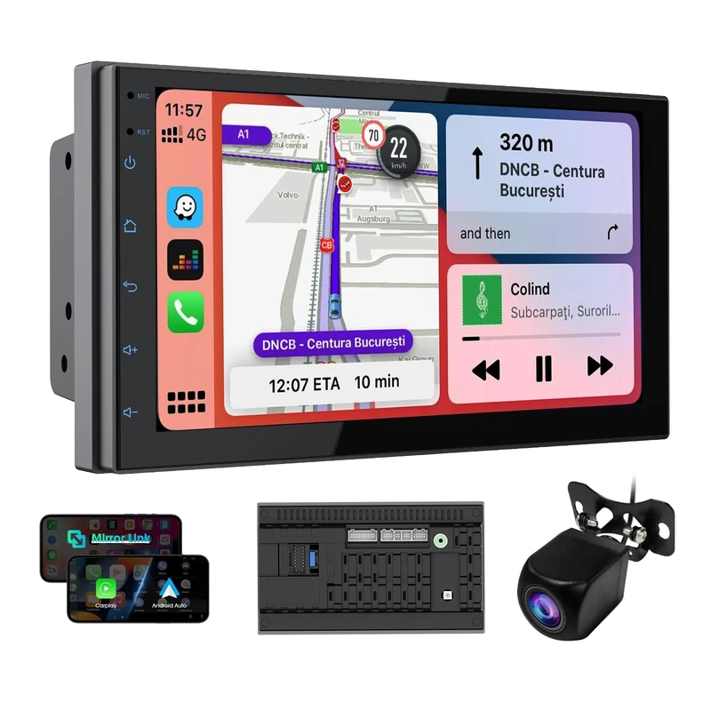 Haudio 2 Din Car Radio with Wireless CarPlay & Android Auto, 7 Inch Touchscreen Car Stereo with Mirror Link, GPS, Voice Control, SWC/FM/AM/RDS, 25 Sets UI Fit All Cars, With Rear View Camera 2+32G