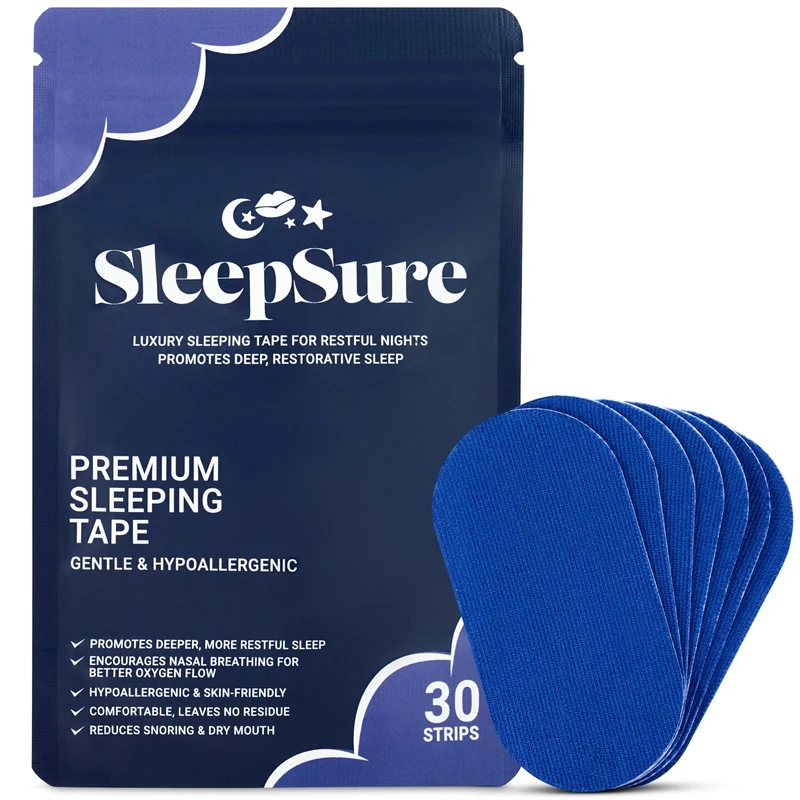 SleepSure Mouth Tape for Sleep, Gentle Adhesive Strips to Encourage Nasal Breathing & Reduce Mouth Breathing, Comfortable Overnight Use, 30 Count
